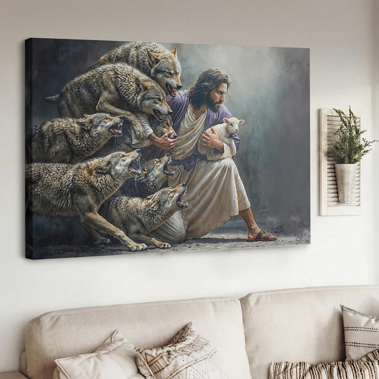 God Wooden-Framed Canvas Wall Art The Shepherd Defender