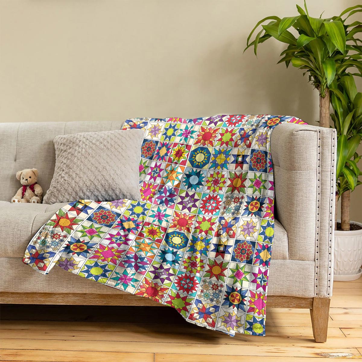 Sewing Lover Fleece Blanket Colorful Quilt Blocks
