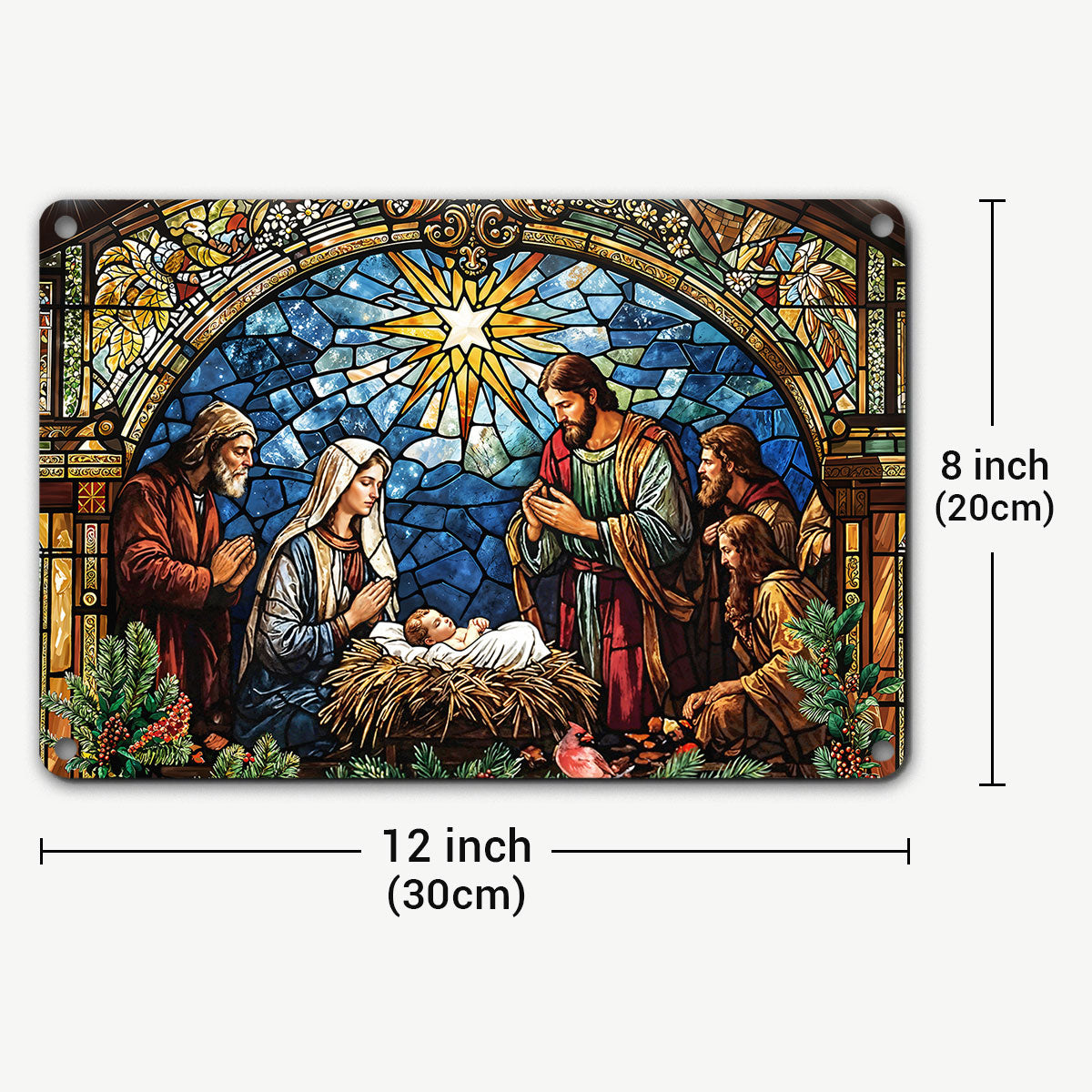 Christmas 2D Metal Sign The Holy Night in Stained Glass