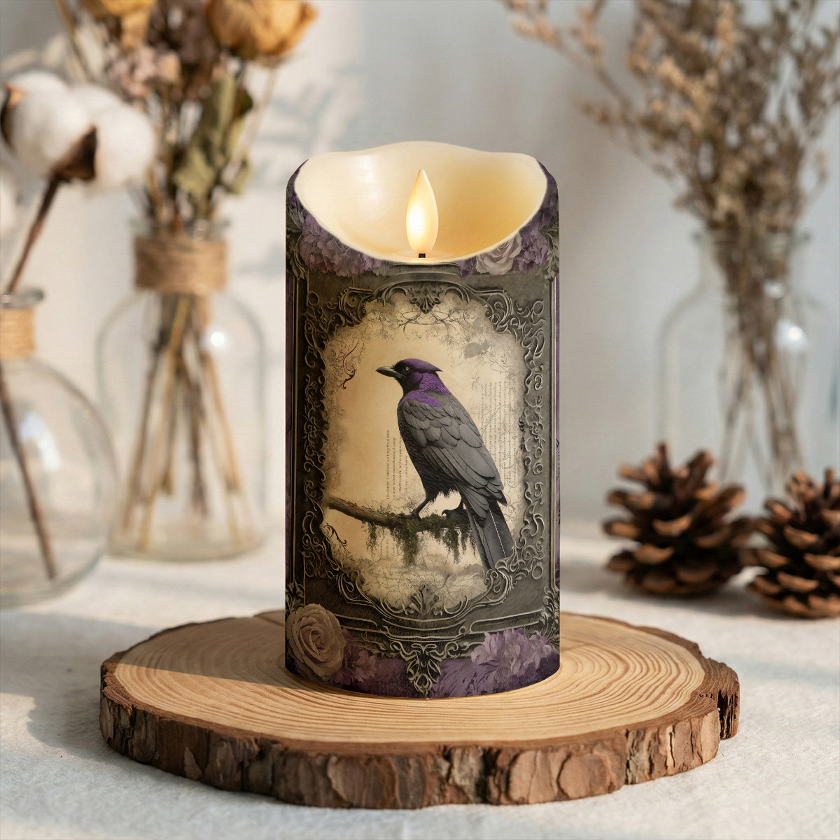 Gothic LED Candle Violet Raven