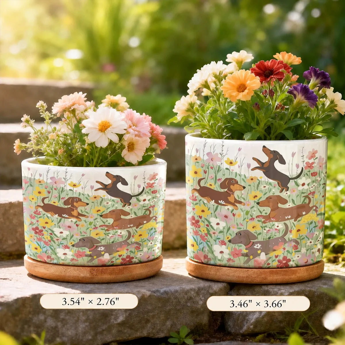 Dachshund Ceramic Plant Pot Happy Dachshunds In Flower Garden