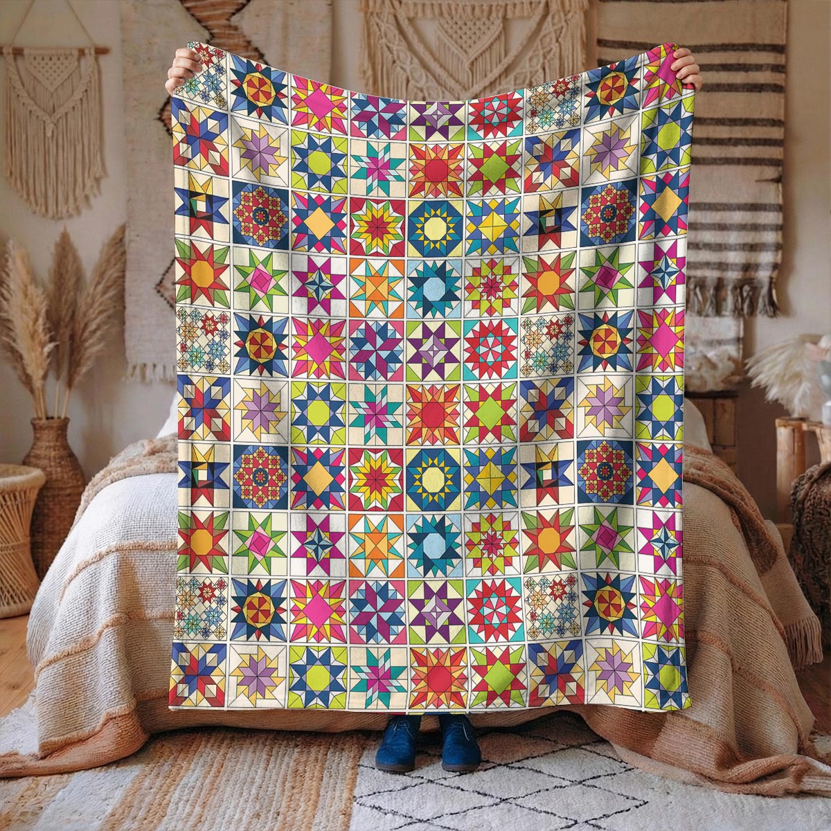 Sewing Lover Fleece Blanket Colorful Quilt Blocks