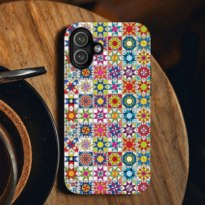Sewing Lover Leather Phone Case Colorful Star Quilt Blocks