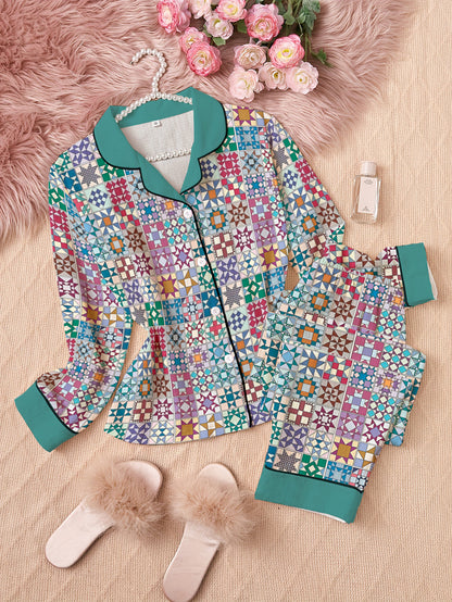 Quilting Lover Classic Pajama Set Traditional Quilt Blocks