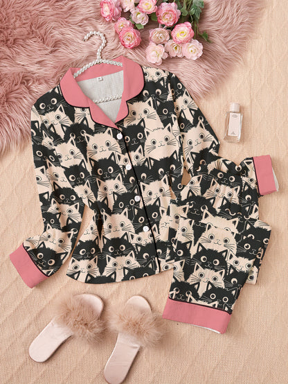 Cat Classic Pajama Set Cute Fat Cats
