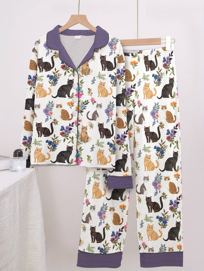 Cat Classic Pajama Set Garden Whiskers Purple