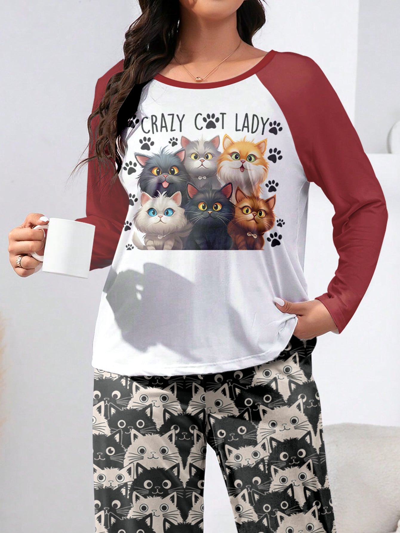 Cat Lover Raglan Lounge Pajamas Crazy Cat Lady