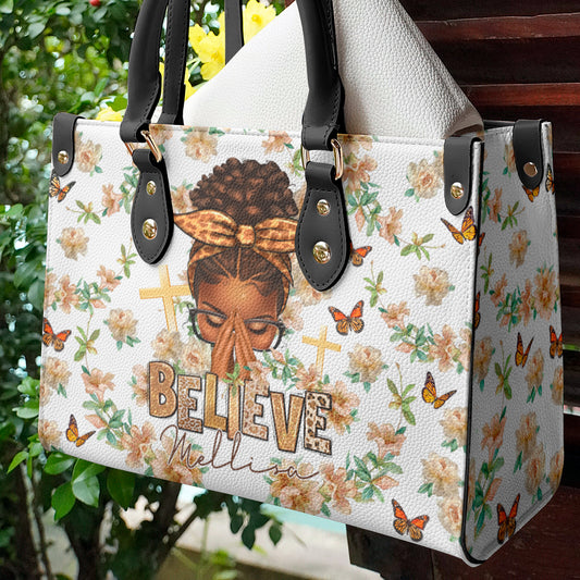 Black Women Leather Handbag Believe Personalized