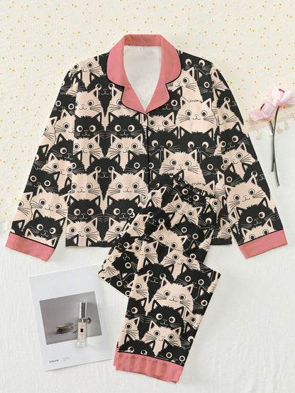 Cat Classic Pajama Set Cute Fat Cats