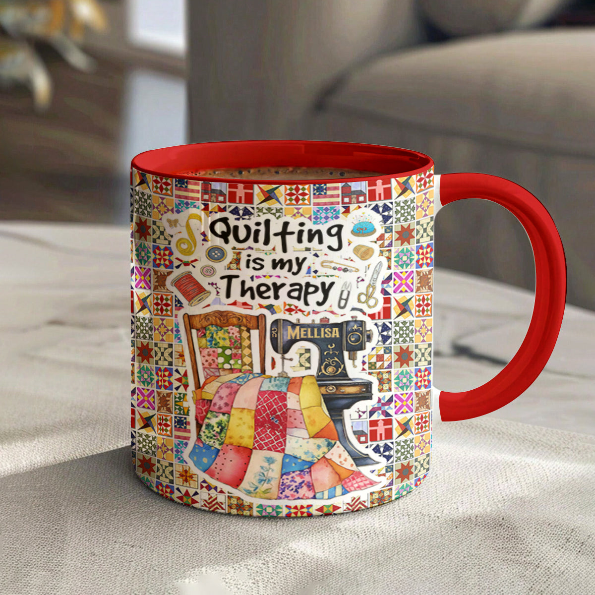 Quilting Lover Accent Mug Quilting Is My Therapy Personalized