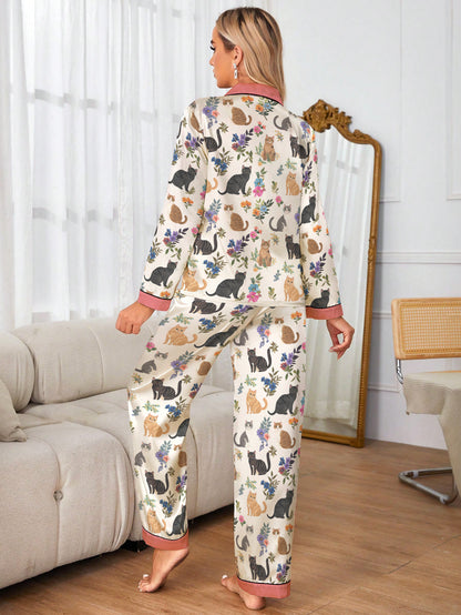 Cat Classic Pajama Set Garden Whiskers Pink