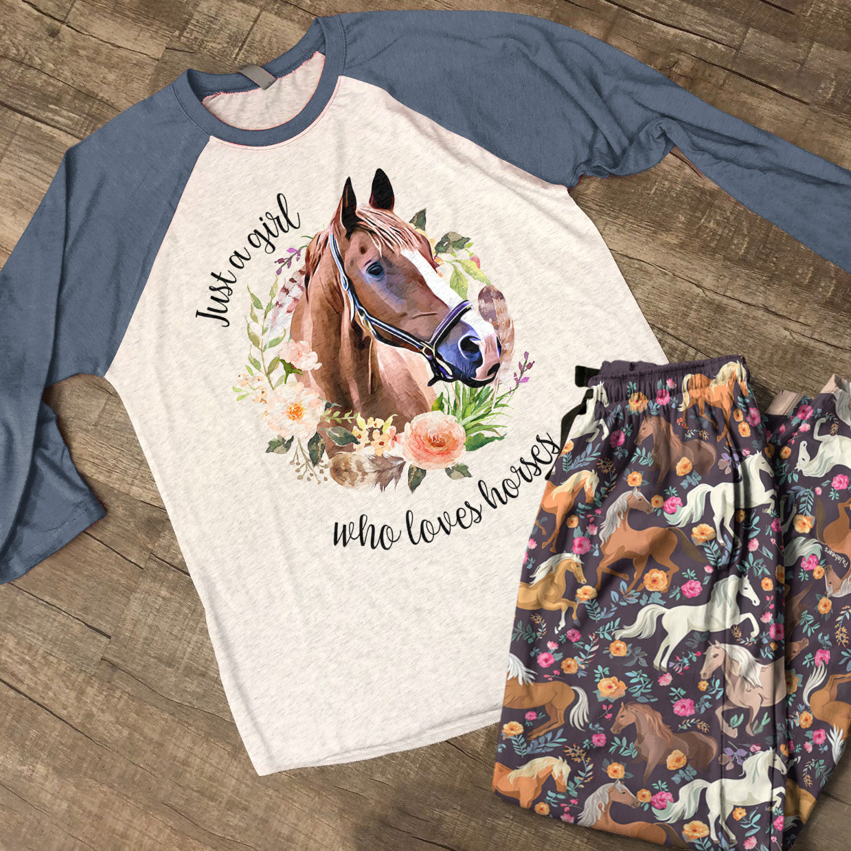 Horse Floral Raglan Lounge Pajamas Just A Girl Who Loves Horses