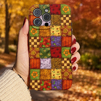 Autumn Quilt Blooms Leather Phone Case