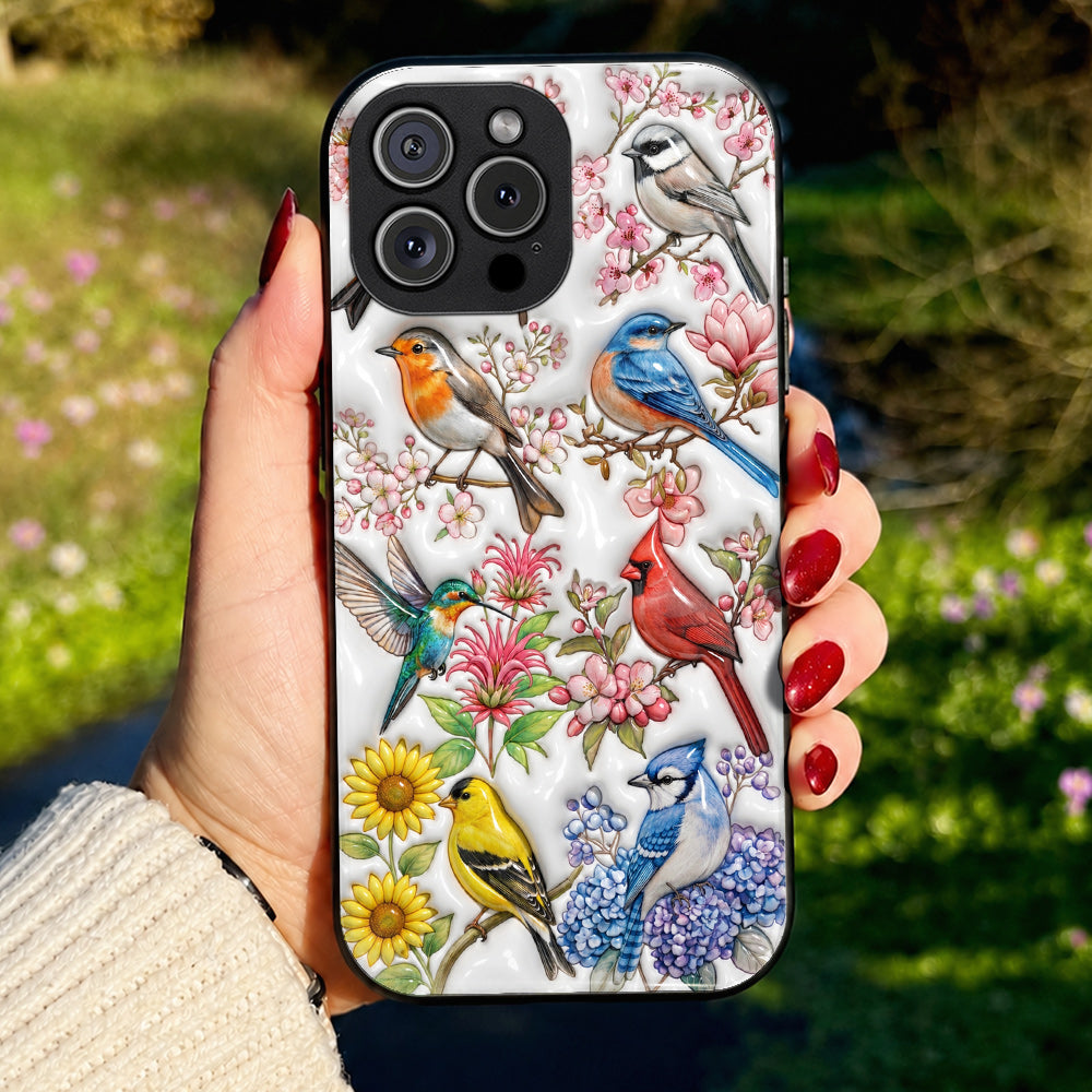Bird Lovers Phone Case Puffy Spring Birds Blossom Garden