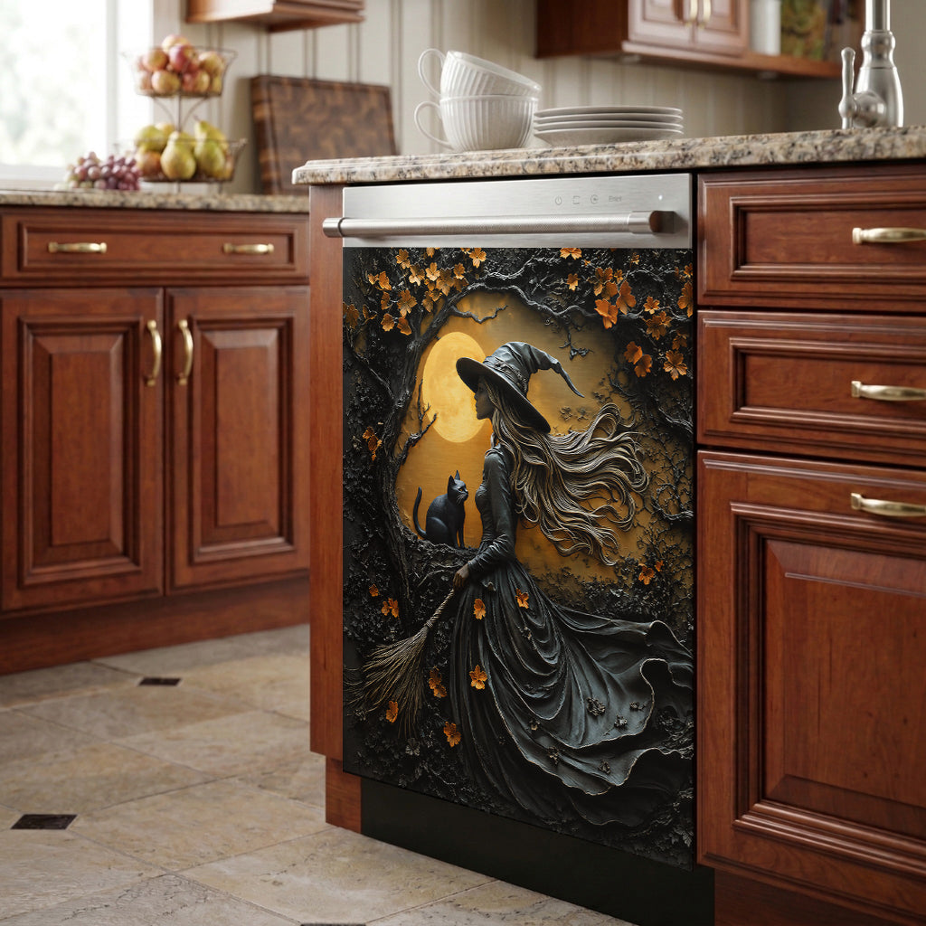 Witch Magnetic Dishwasher Cover Witch Beneath the Autumn Moon