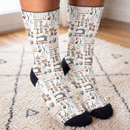 Sewing Lover Crew Socks Vintage Sewing Tools