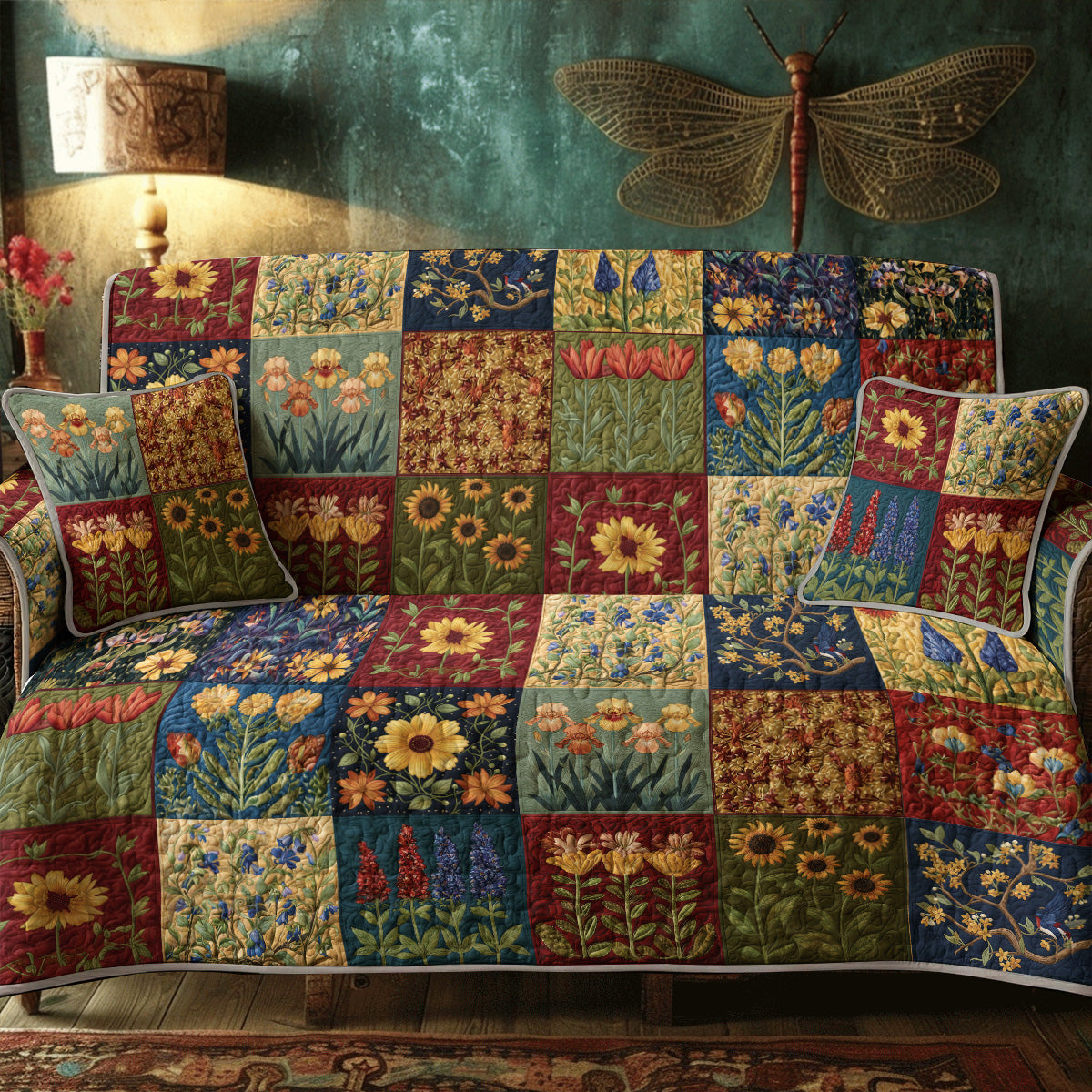 Rustic Bloom Quilted Sofa Cover
