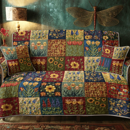 Rustic Bloom Quilted Sofa Cover