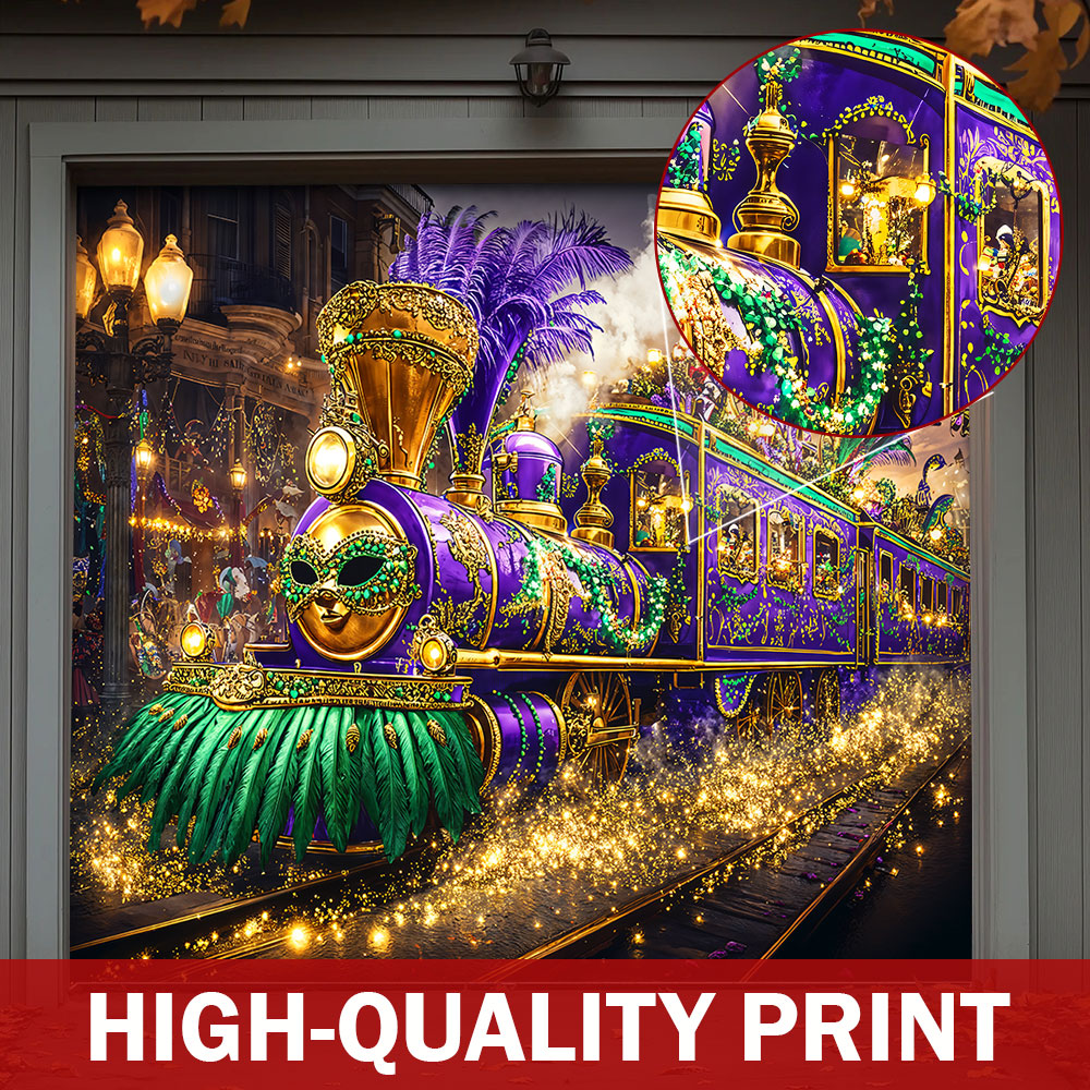 Mardi Gras Garage Door Banner Decoration - Masked Carnival Express