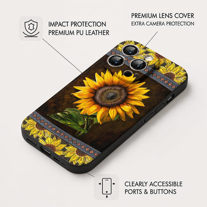 Sunflower Leather Phone Case Golden Sunflower Glow