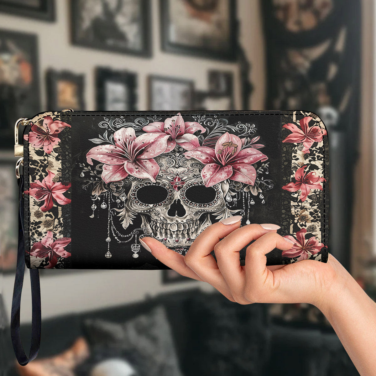 Gothic Skull Leather Wallet Midnight Lily Skull