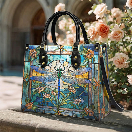 Drafonfly Leather Handbag Dragonfly Grace In Stained Glass