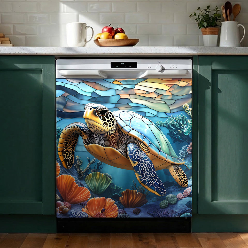 Sea Turtle Magnetic Dishwasher Cover Turtle of the Coral Reef