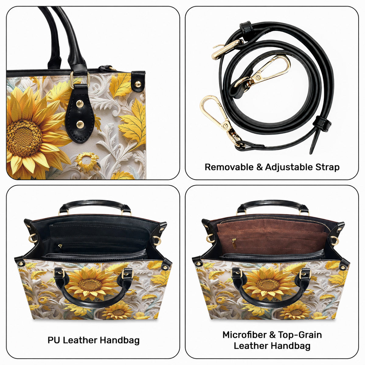 Sunflower Leather Handbag Golden Sunflower Garden