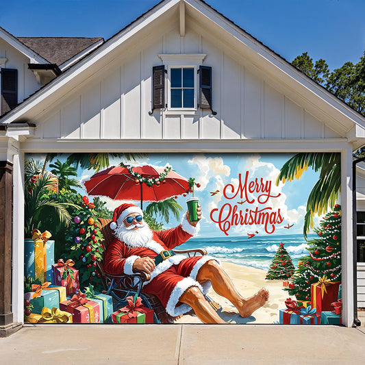 Santa Claus Garage Door Banner - Santa’s Tropical Christmas