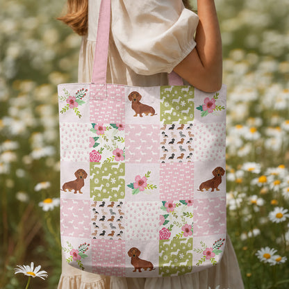 Dachshund Canvas Tote Bag Floral Patchwork Pups