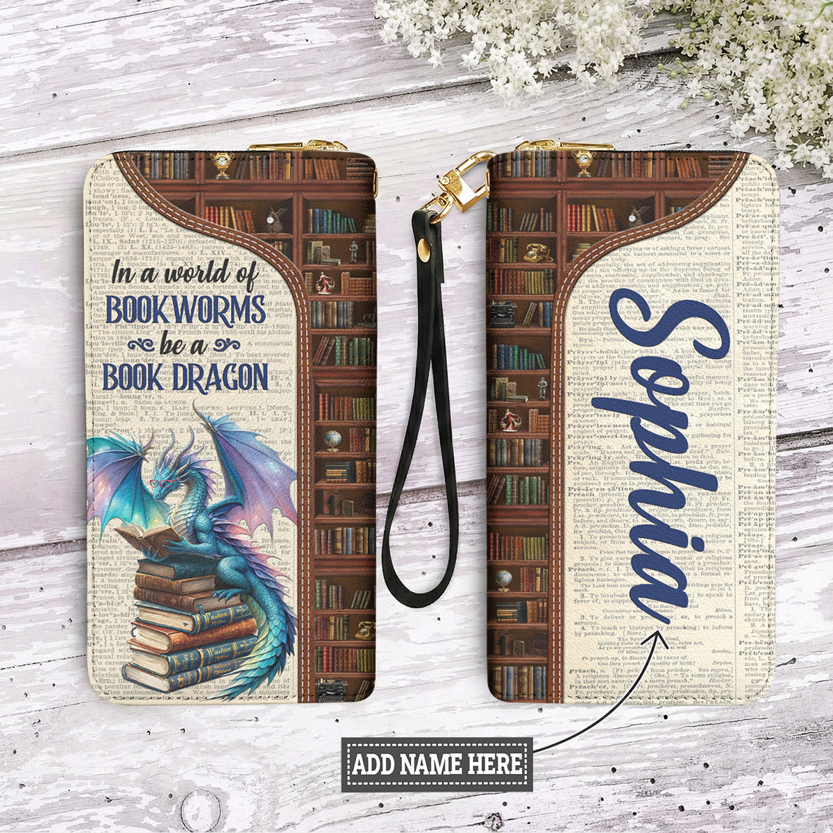 Book Lover Leather Wallet Personalized Be A Book Dragon