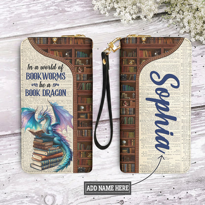 Book Lover Leather Wallet Personalized Be A Book Dragon