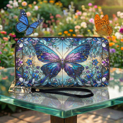 Butterfly Leather Wallet Butterfly in Blooming Glass