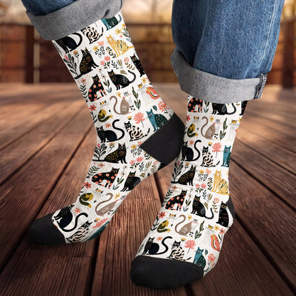 Cat Crew Socks Botanical Cat Bliss