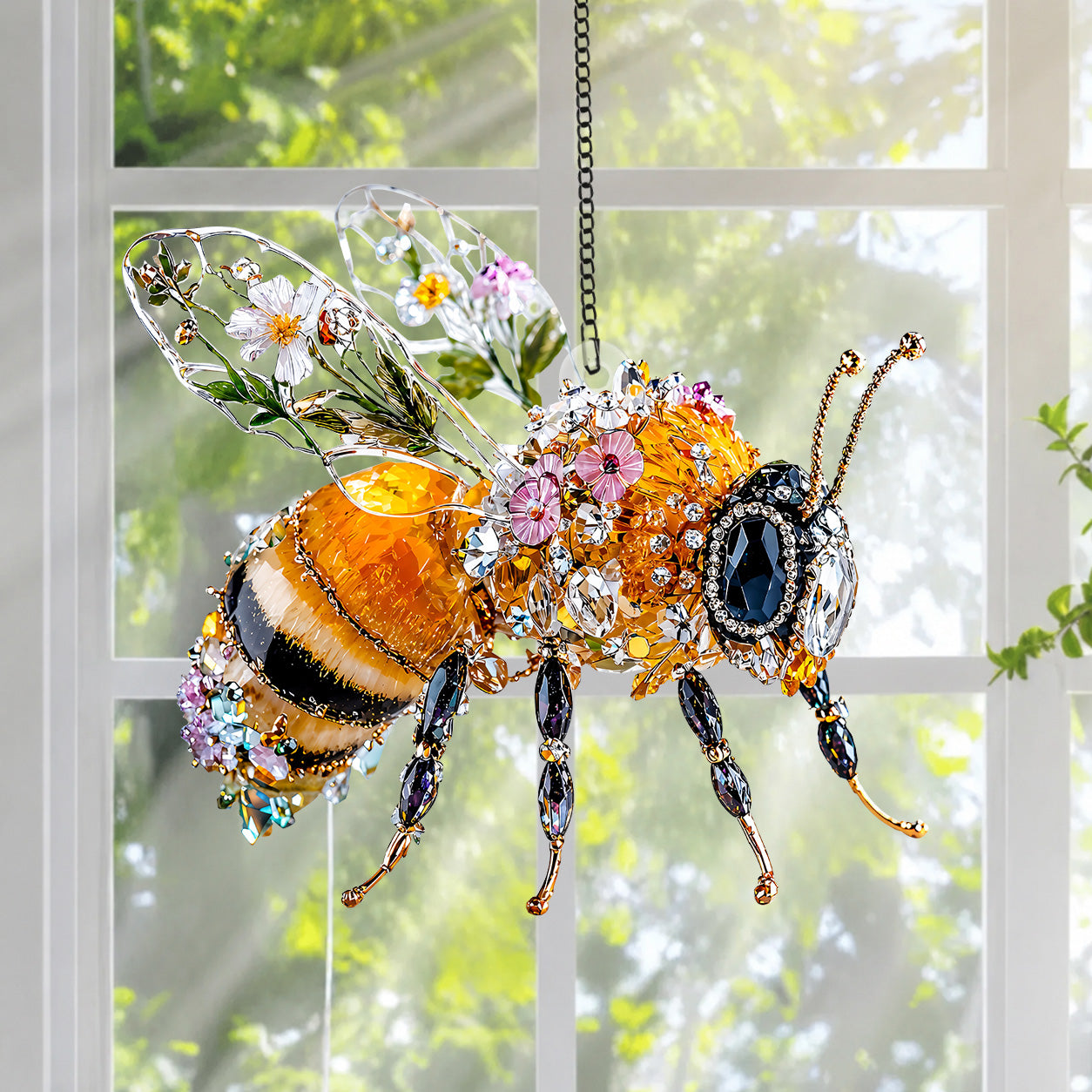 Jeweled Honeybee Garden Acrylic Suncatcher