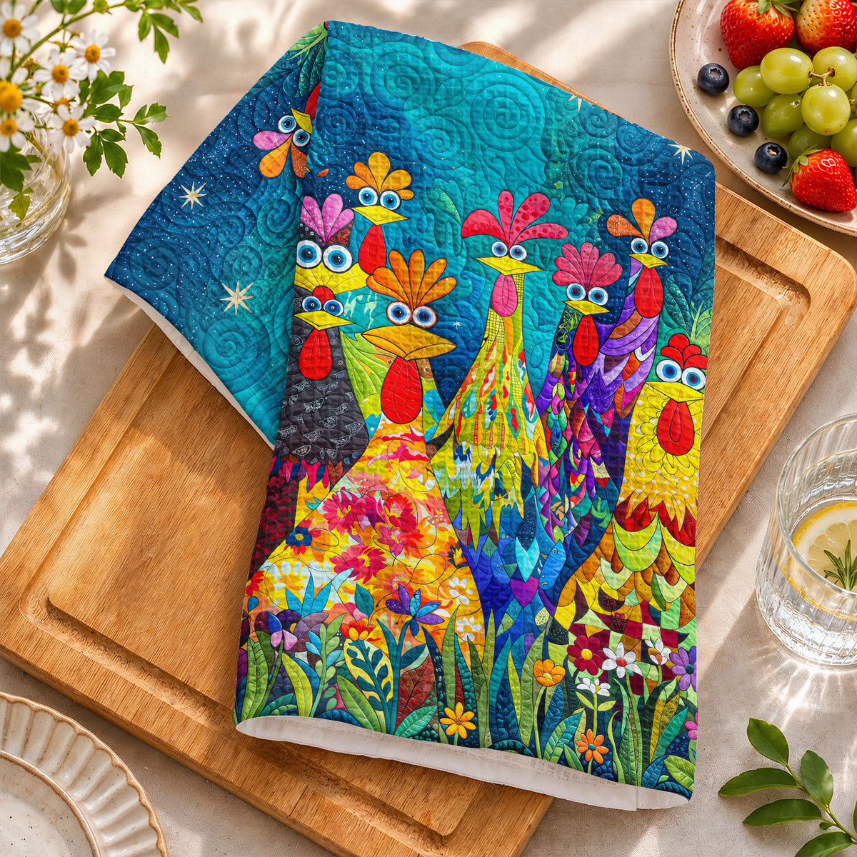 Chicken Kitchen Towel Colorful Chicken Garden