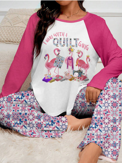 Sewing Lover Raglan Lounge Pajamas Quilt Gang Flamingo