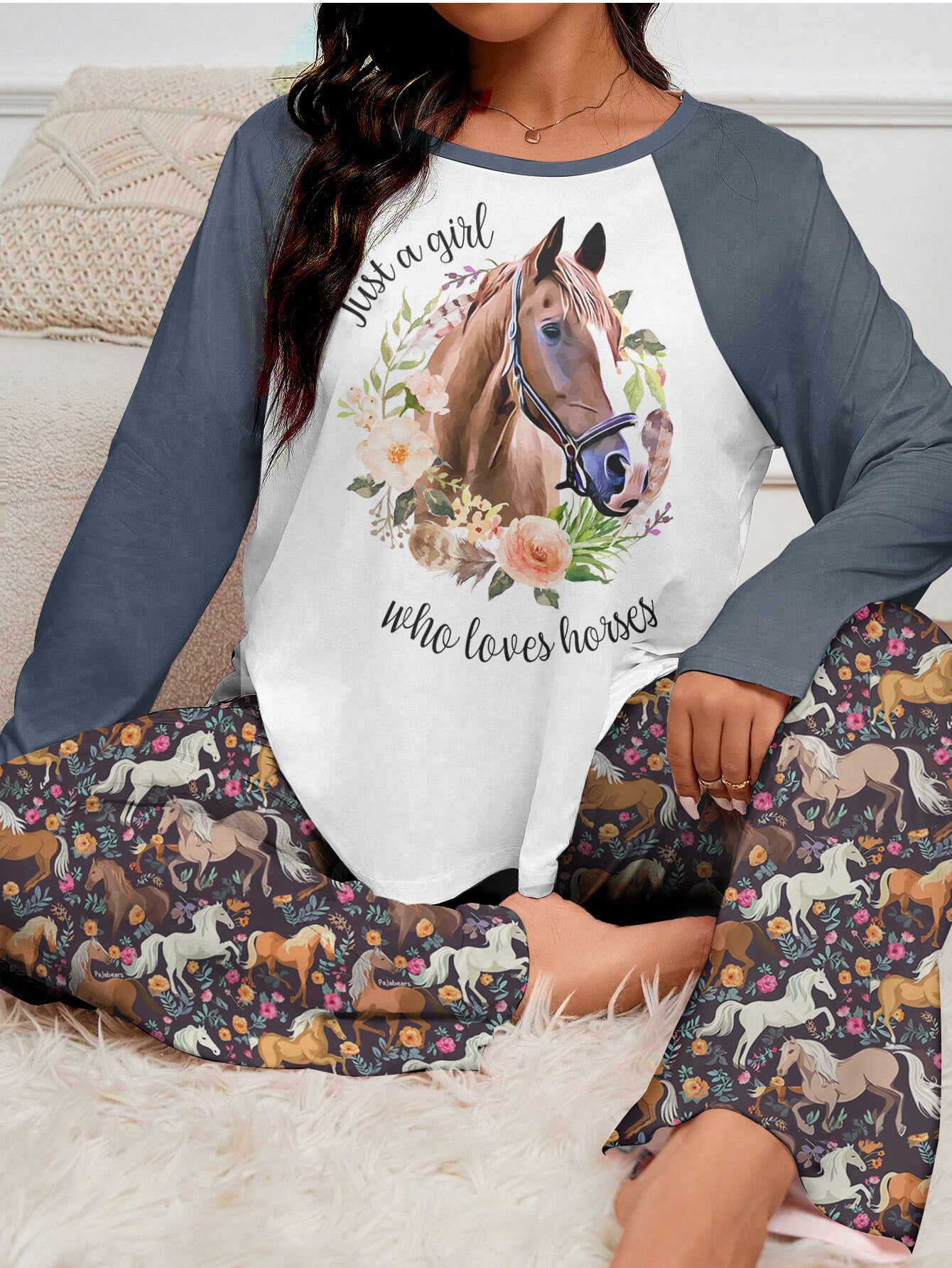 Horse Floral Raglan Lounge Pajamas Just A Girl Who Loves Horses