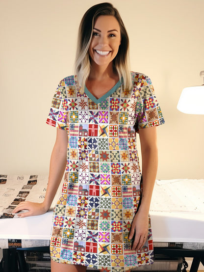 Sewing Lover V-neck Nightshirt Quilt Blocks