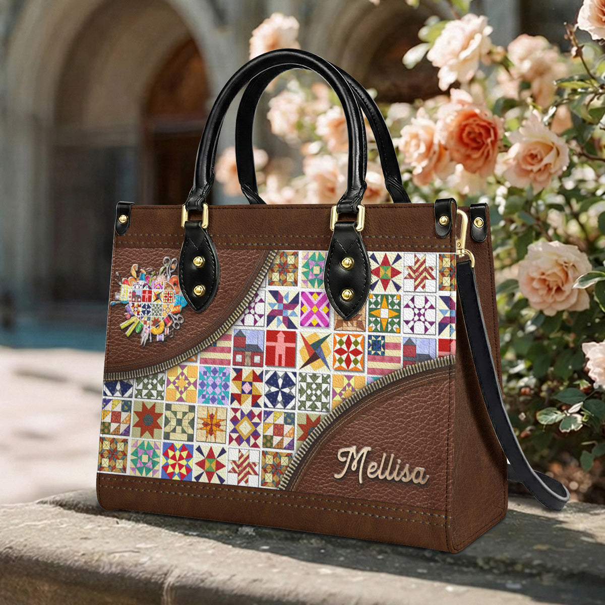 Sewing Lover Leather Handbag Personalized Quilt Blocks