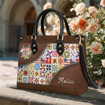 Sewing Lover Leather Handbag Personalized Quilt Blocks