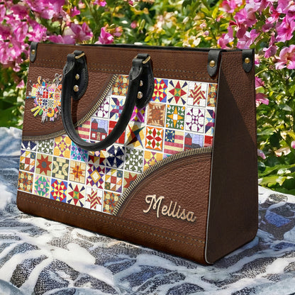 Sewing Lover Leather Handbag Personalized Quilt Blocks