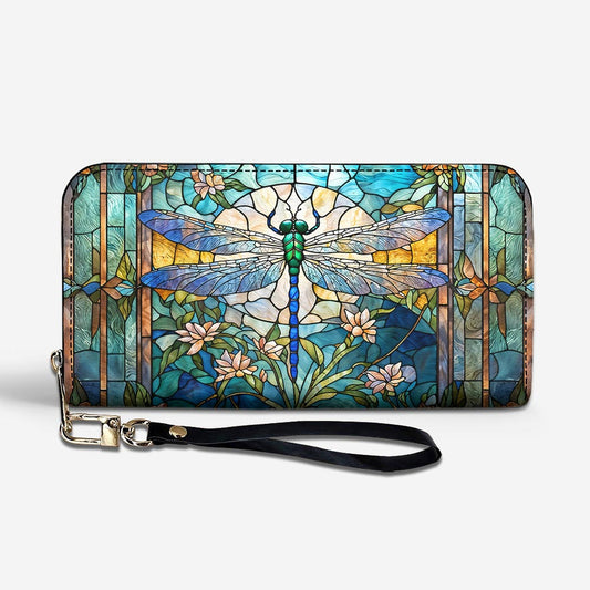Dragonfly Leather Wallet Dragonfly Grace In Stained Glass