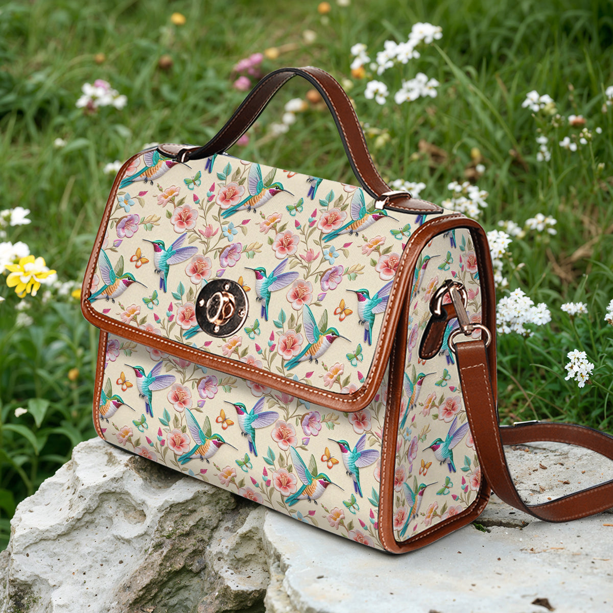 Hummingbird Satchel Handbag Humming Blossoms