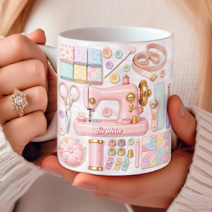 Sewing Lover Ceramic Mug Personalized Pastel Quilter’s Sewing Studio