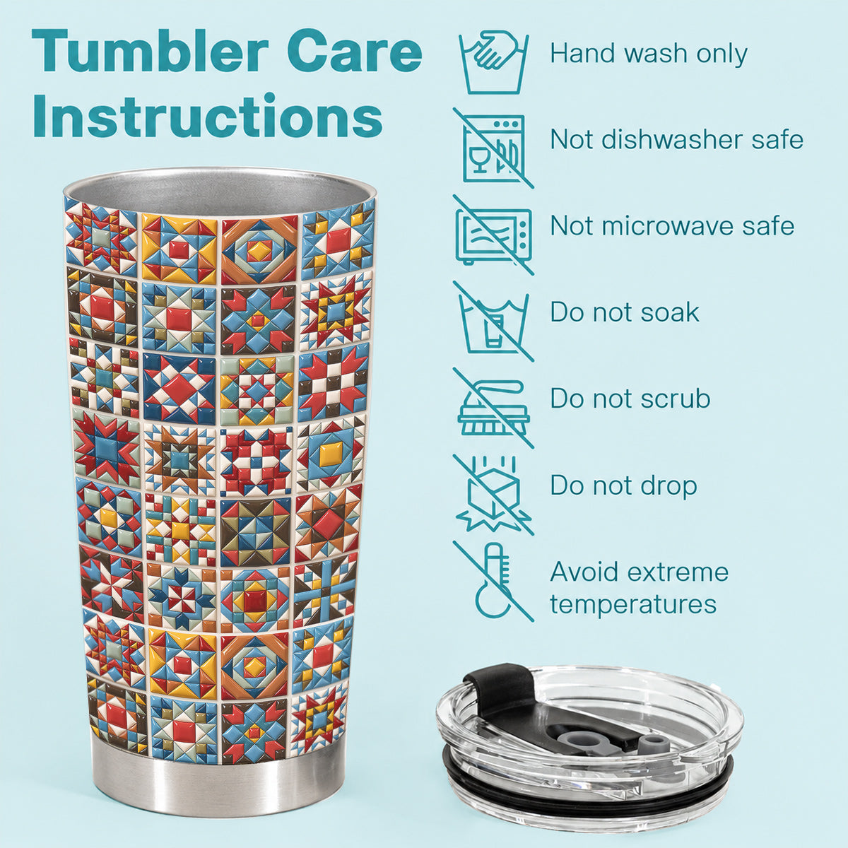 Sewing Lover 20 oz Tumbler Chromatic Quilt Grid
