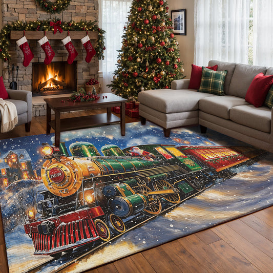Christmas Area Rug Magical Holiday Express Santa’s Train Spreading Cheer