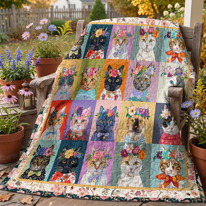 Cat Quilted Blanket Floral Cat Fantasy