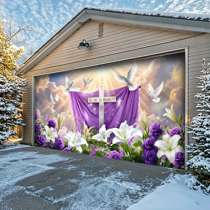 Christian Easter Garage Door Banner Decoration - 'He Is Risen' Resurrection in Bloom