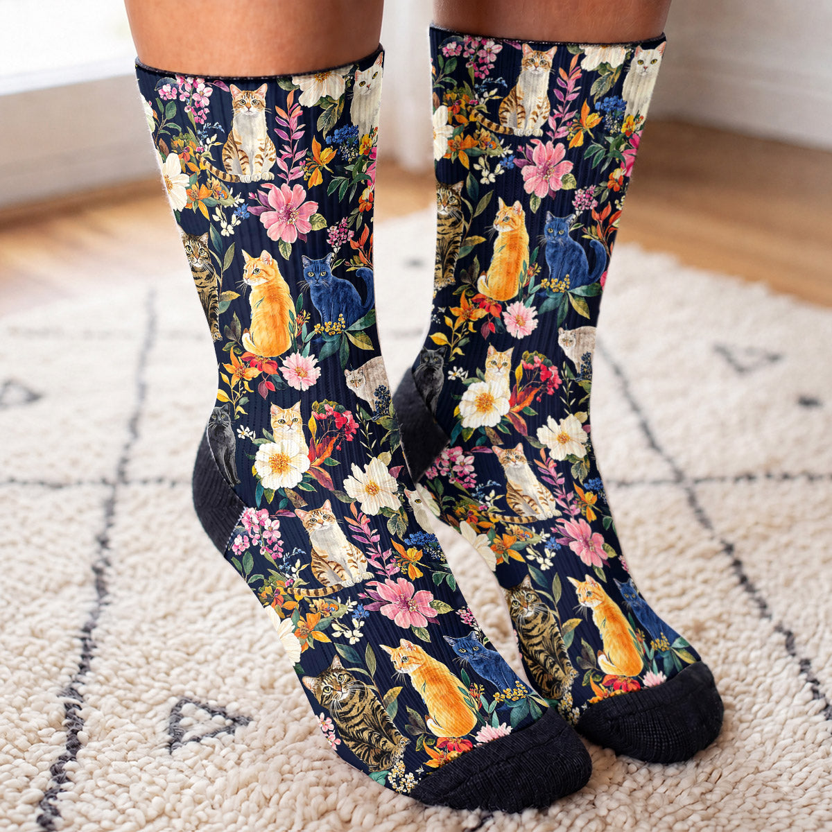 Cat Crew Socks Moonlit Garden Whiskers